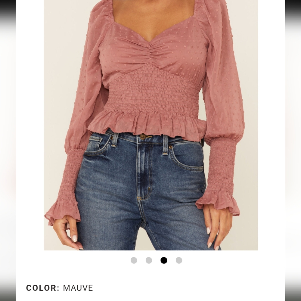 Sadie and Sage mauve  Rachel Smocked Long Sleeve Top